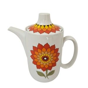 Vintage MCM Coffee Pot Carafe Bavaria Flower Red Orange Autumn Fall Germany